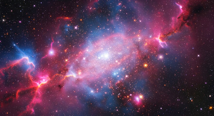Fototapeta premium Celestial Tapestry: A Vivid Nebula in Pink Blue and Crimson Hues.