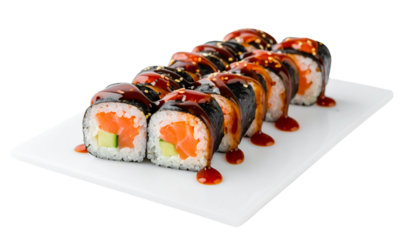 maki sushi with garnished sauce isolated on transparent background PNG