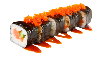 maki sushi with garnished sauce isolated on transparent background PNG