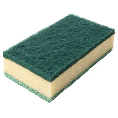 Scotch-Brite sponge isolated on transparent background png cleaning tool close-up png household cleaning item png green and yellow sponge png scrub pad png high-resolution image