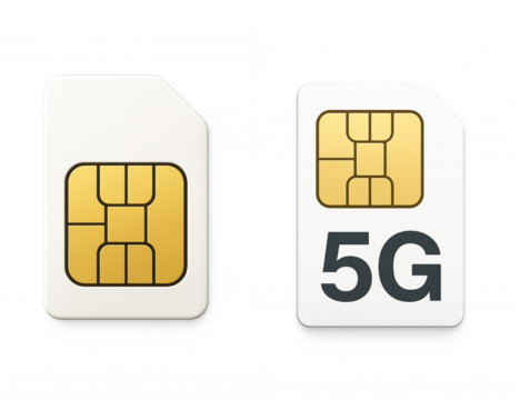SIM cards  5G network chips  isolated on transparent 