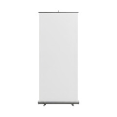 Displaying blank white retractable banner stand for business promotion use