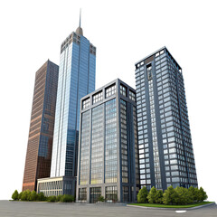 Obraz premium Set of Tall Office Buildings Realistic Image Isolated PNG Skyscrapers Architecture Collection Transparent Background Image Urban Skyline High-Rise Structures Modern Cityscape Rendering