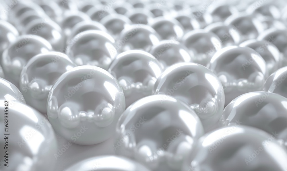 Poster lustrous spheres arrayed in a grid pattern with soft lighting and smooth texture