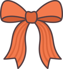 A simple yet elegant cartoon illustration of a festive orange bow with a distinct outline, ideal for holiday, gift, or decorative design elements.