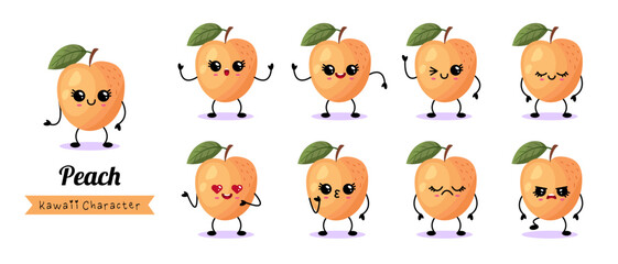 Obraz premium Peach kawaii characters with various expressions