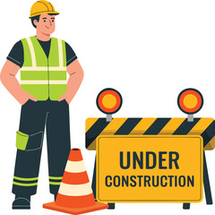 Fototapeta premium Professional Engineer in Hard Hat and Vest at Construction Site – Vector Illustration