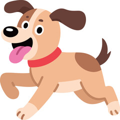A happy and energetic cartoon dog with its tongue out, running and playing, symbolizing joy, energy, and a playful domestic pet.