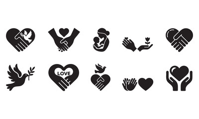 Charity and love Silhouette icon set Vector art