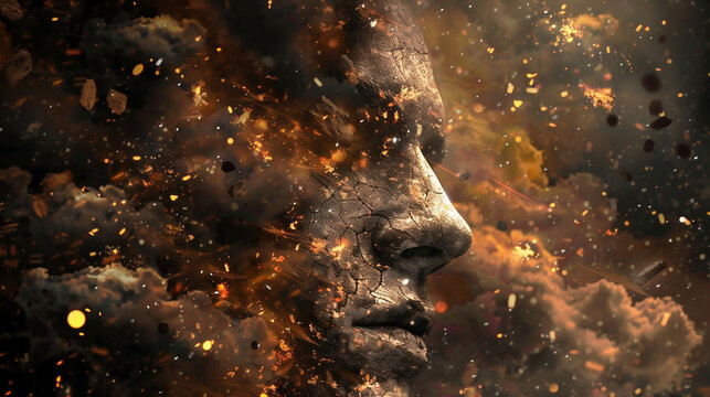 Disintegrating Face in Particles Digital Art