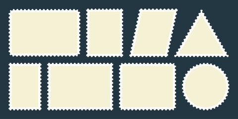 Postage stamp template collection. Empty Postage Stamp. Jagged wavy edge forms. Modern and Vintage Styles vector illustrator.