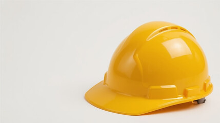 A bright yellow construction safety helmet isolated on a white background, representing workplace safety and personal protective equipment (PPE).