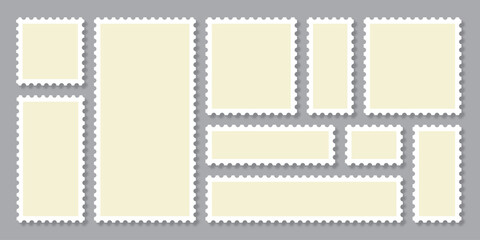 Postage stamp template collection. Empty Postage Stamp. Jagged wavy edge forms. Modern and Vintage Styles vector illustrator.