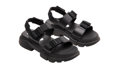 Black chunky platform sandals with adjustable buckles