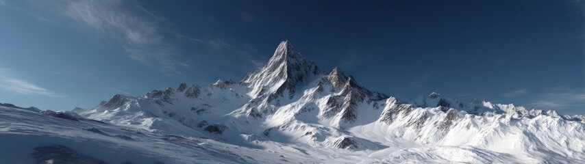 Snowy mountain summit hdr panorama nature