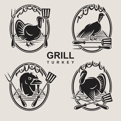 Turkey grill labels and icon set. Collection icons turkey. Vector