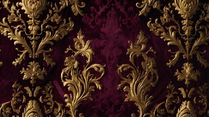 A luxurious seamless vintage floral pattern with a golden damask background