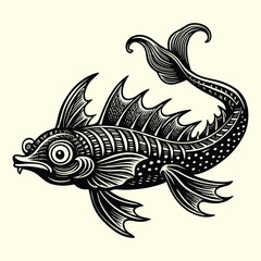 Tribal tattoo design featuring a fish and an vector illustration