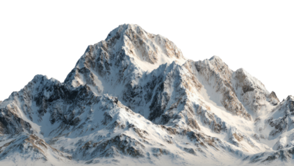 Snowy mountain peak.  Sharp, jagged peak covered in snow,  with a light-colored, sunlit, textured surface, against a dark background