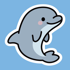 An adorable and simple cartoon dolphin with a friendly smile and rosy cheeks, representing marine life in a cute and playful style.