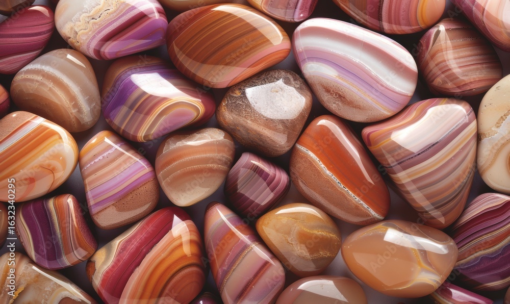 Aufkleber polished agate stones displaying intricate patterns and smooth surfaces