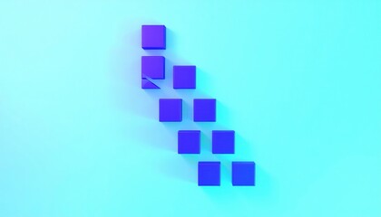 Fototapeta premium Arrangement of Purple Cubes on Cyan Background