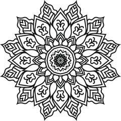 Detailed Geometric Mandala Illustration for Coloring Books and Artistic Projects Intricate Design with Floral and Leaf Motifs