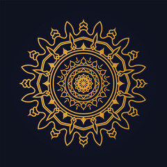 Elegant Golden Mandala Design on Dark Blue Background for Decorative Arts and Meditation