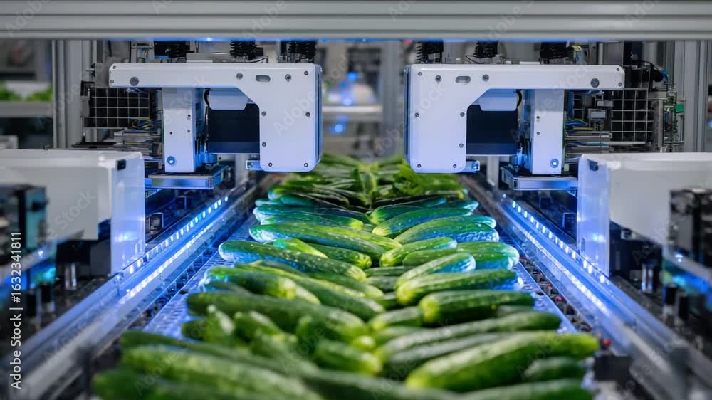 Aufkleber automated inspection station uses 3d scanners and led lights to ensure cucumber shape consistency.