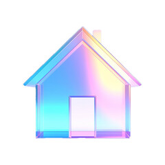 3d glass holographic home render web icon. Rainbow crystal house building with pink blue gradient texture.