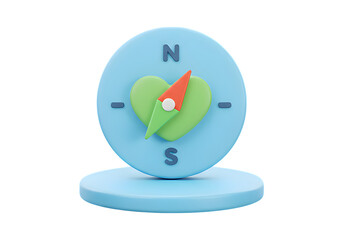 3D Plastic Compass Icon Pointing Toward Heart Symbolizing Emotional Direction and Self-Guidance