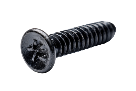 Close-up of a black screw with a star-shaped head