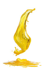 A vibrant, golden-yellow liquid, likely oil or juice, streams upward in a dynamic, splashing motion, pooling below