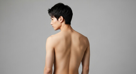若いアジア人男性・上半身裸の背中