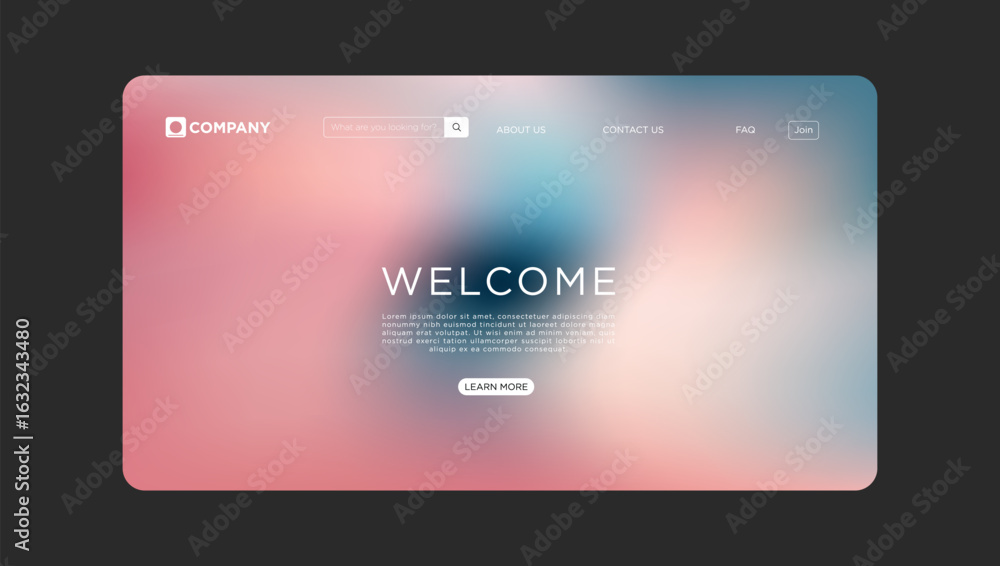 Poster welcome landing page design with soft, modern gradients and sleek navigation elements for creative a