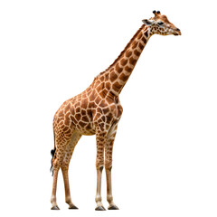 Obraz premium Standing Giraffe Isolated with Long Neck and Patterned Skin