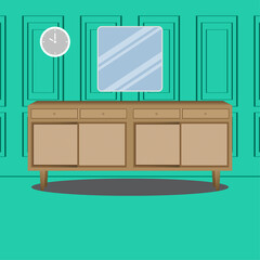 TABLE MIRROR AND CLOCK DESIGN VECTOR IN LIVING ROOM