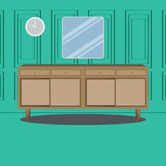 TABLE MIRROR AND CLOCK DESIGN VECTOR IN LIVING ROOM