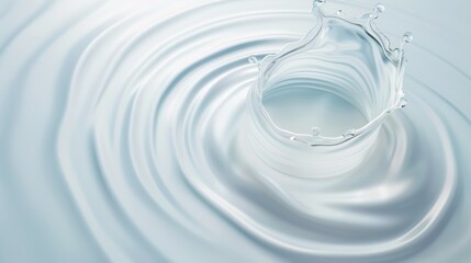 Water Splash with Ripples and Droplet Crown in Soft Blue Background