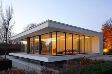 Obraz premium Futuristic Minimalist House with Warm Lighting