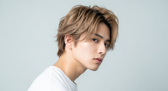 清潔感のある日本人男性のスキンケア・ヘアスタイルポートレート｜A portrait of a clean and fresh-looking Japanese man focusing on skincare and hairstyle