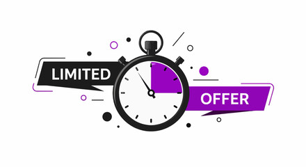 Obraz premium A stopwatch showing a limited offer with purple and black color scheme design on transparet backghround