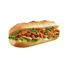 Delicious Vietnamese Banh Mi Sandwich with Grilled Chicken and Fresh Vegetables