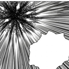 Abstract Geometric Pattern and Focus Lines (Black and White) Illustration. Radial Lines and an Abstract Geometric Pattern on a White and Black Background. Design, Background, Minimalist, Focus, Techno