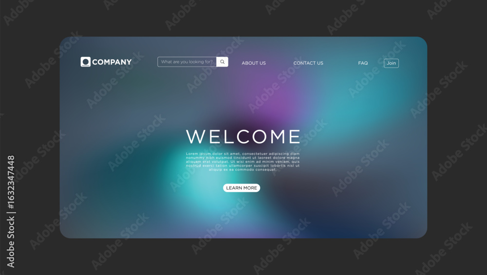 Poster modern website template design featuring welcome text and sleek navigation elements online
