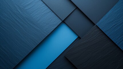 Various textured panels in shades of blue and black are creatively arranged, showcasing a modern design aesthetic