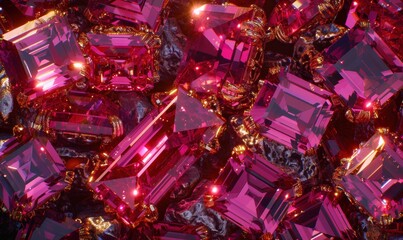 Sparkling pink and red gemstones cluster abstract background texture