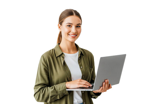 business woman with laptop isolated on white