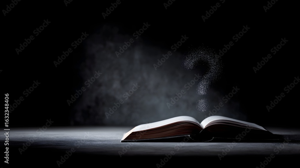 Poster emergence of a question from an open book