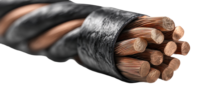 Close-up of a multi-strand copper wire cable